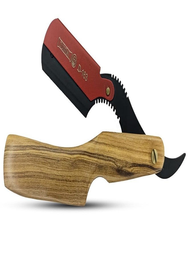 DANIAL Barber Wooden Handle Razor Stainless Steel Shaving Razor - Single Face Straight Barber Blades, and Foldable Design - Perfect for Men's Shaving - Image 1